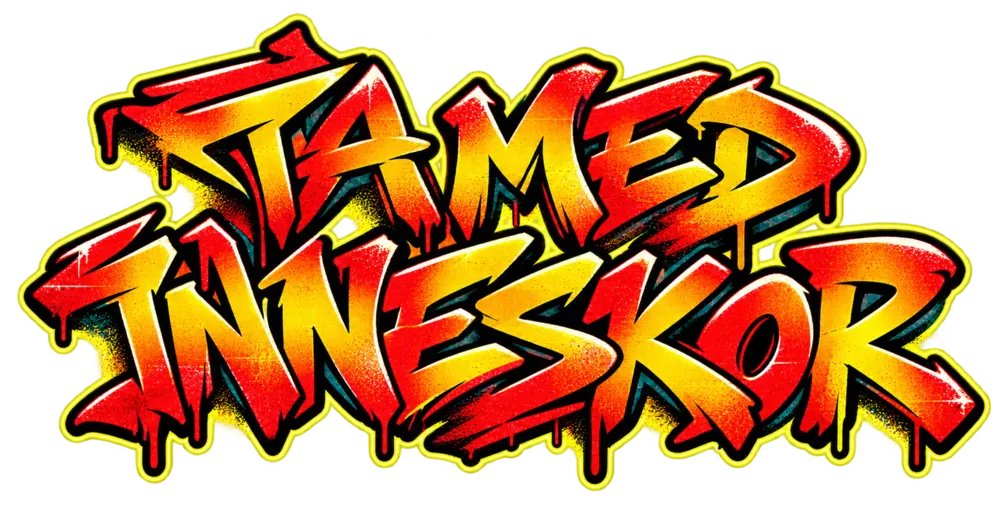 Ta med inneskor – röd och neongul handmålad graffititagg